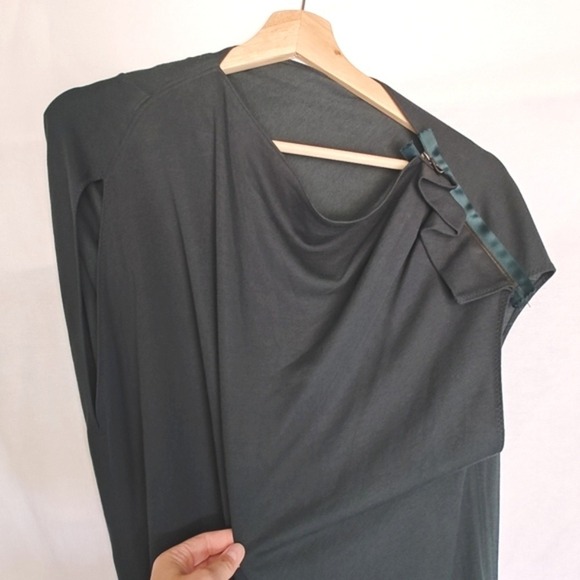 Lanvin Sleeveless Dress Green Draped Zipper Shoulder Cashmere‎ Jersey 2019 36 - Picture 5 of 12